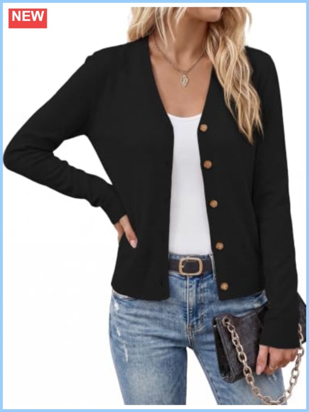 Lightweight V-Neck Button Cardigan Long Sleeve Business Casual Sweater